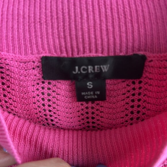 J. Crew Pointelle Ruffle Mock Neck Raspberry Pink Cotton Sweater Size Small - Picture 4 of 8